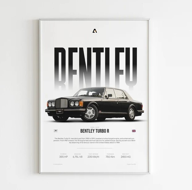 BENTLEY TURBO R - Car Poster | Old School Art | Vintage Bentley | Car Wall Art