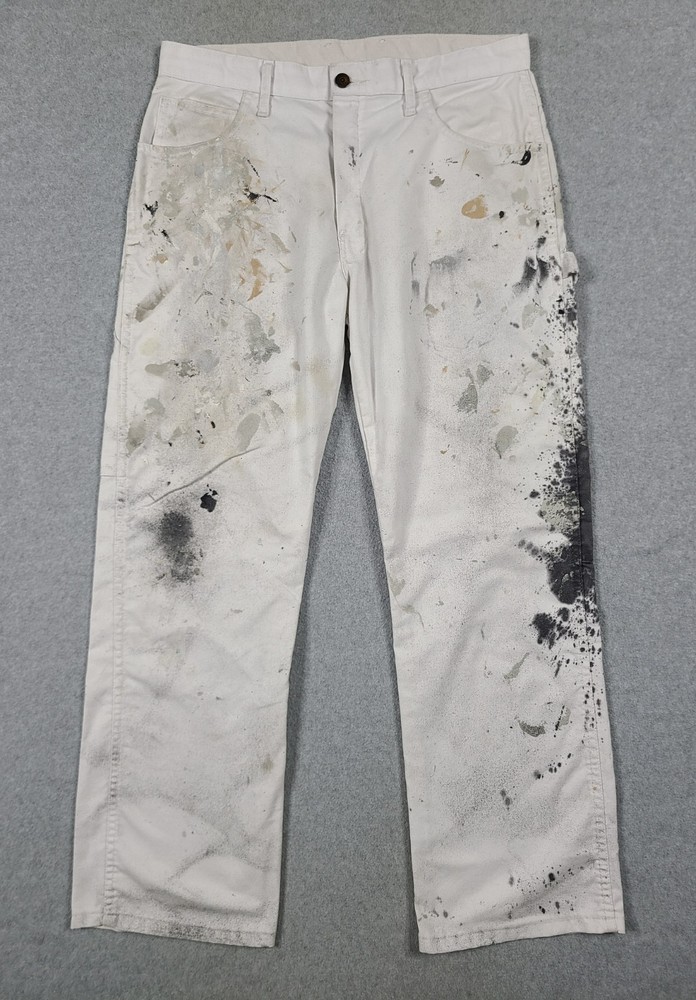 Dickies Mens 32x30 White Utility Carpenter Pants for Work Grunge Stains