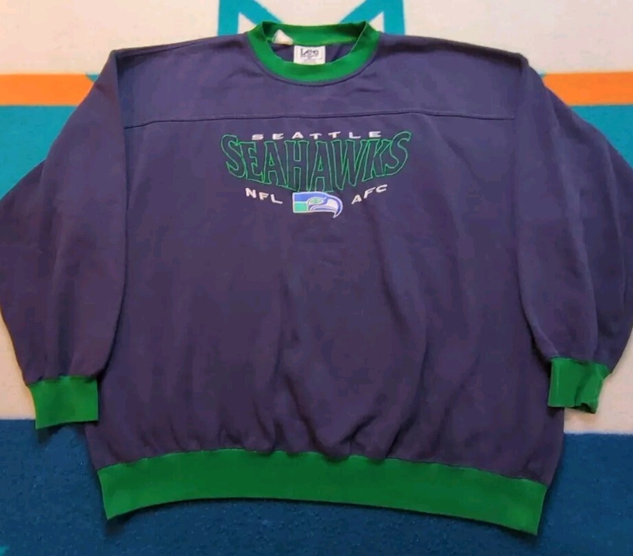 Vintage Seattle Seahawks Embroidered Sweatshirt Crewneck Nutmeg Pullover 90s 2XL