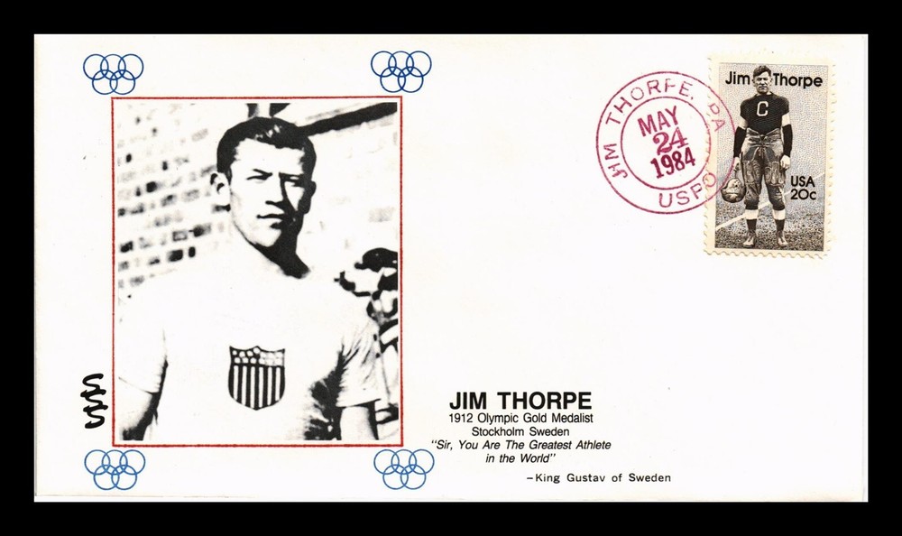 Dr Jim Stamps US First Day Cover 20c Jim Thorpe on Football Field SSS Cachet