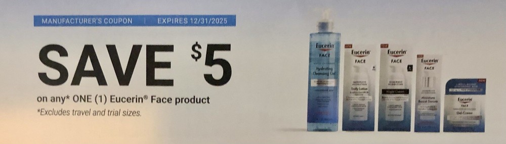 Save $5 on Eucerin Face Products - Lotion or Serum - Exp 12/31/25 - Min $50 Spend