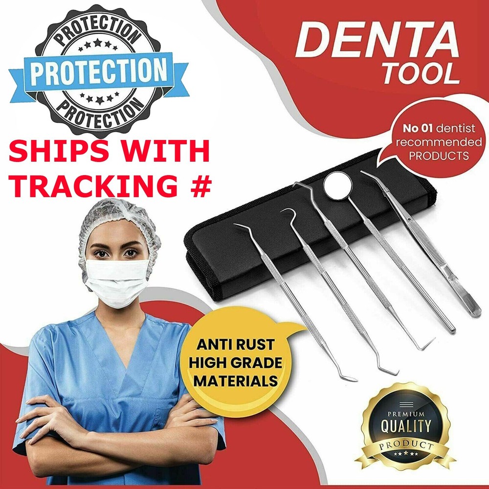 Dental Instruments Scaler Tools Teeth Cleaning 5pc Oral Hygiene Deep Set Kit Pro