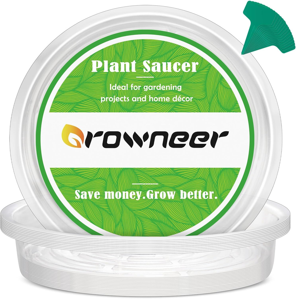 15 Packs 12 Inches Clear Plant Saucers Flower Pot Trays, with 15 Pcs Plant Label