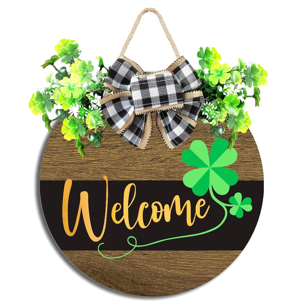 St Patrick Day Wreath for Front Door St Patrick Day Welcome Sign Shamrock Woo...