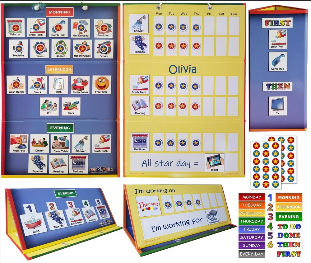 Visual Schedule for Kids Deluxe Bundle: Magnetic Daily Calendar & Weekly Prog...-image
