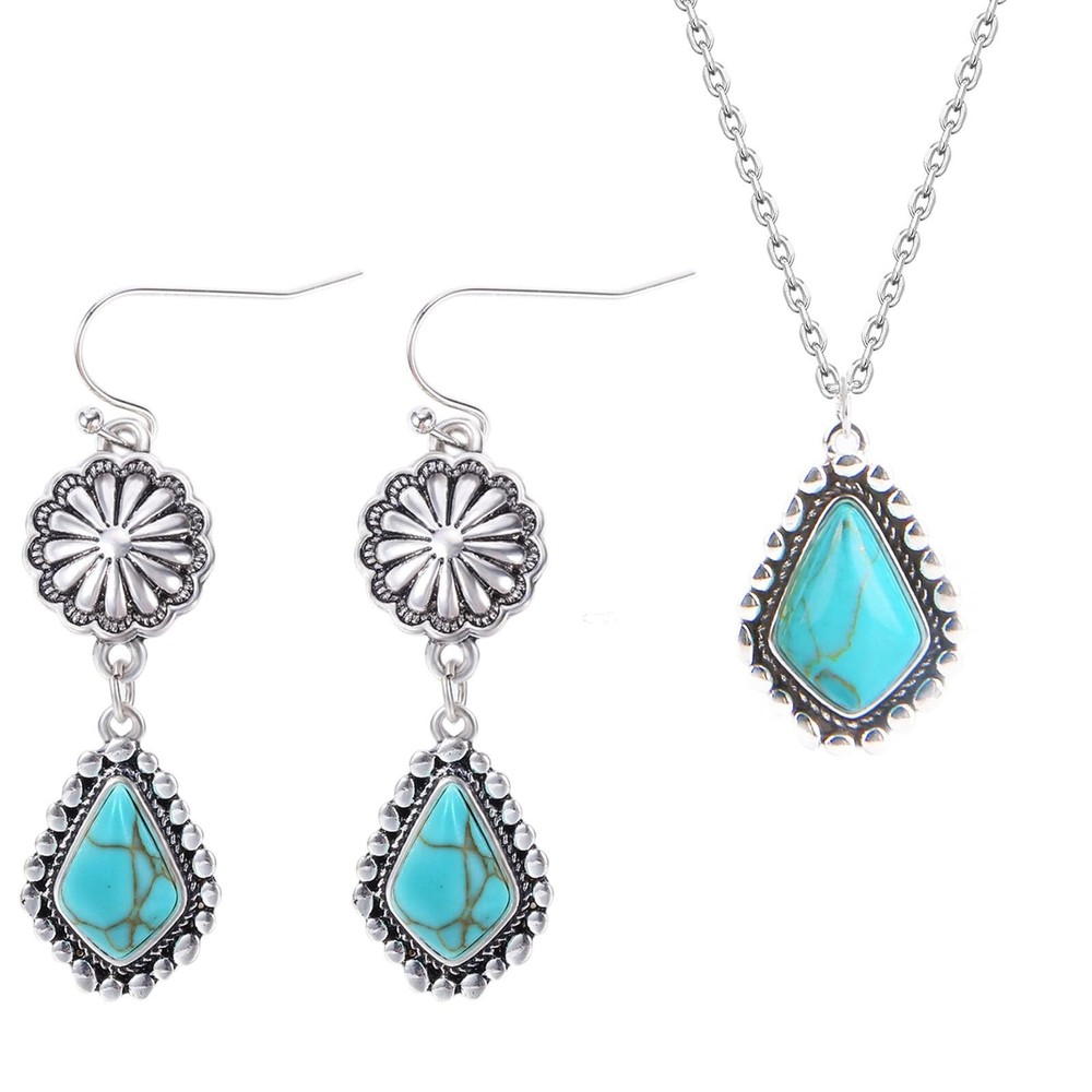 Colloca Turquoise Dangle Earrings & Necklace Set for Women, 925 Sterling Silv...