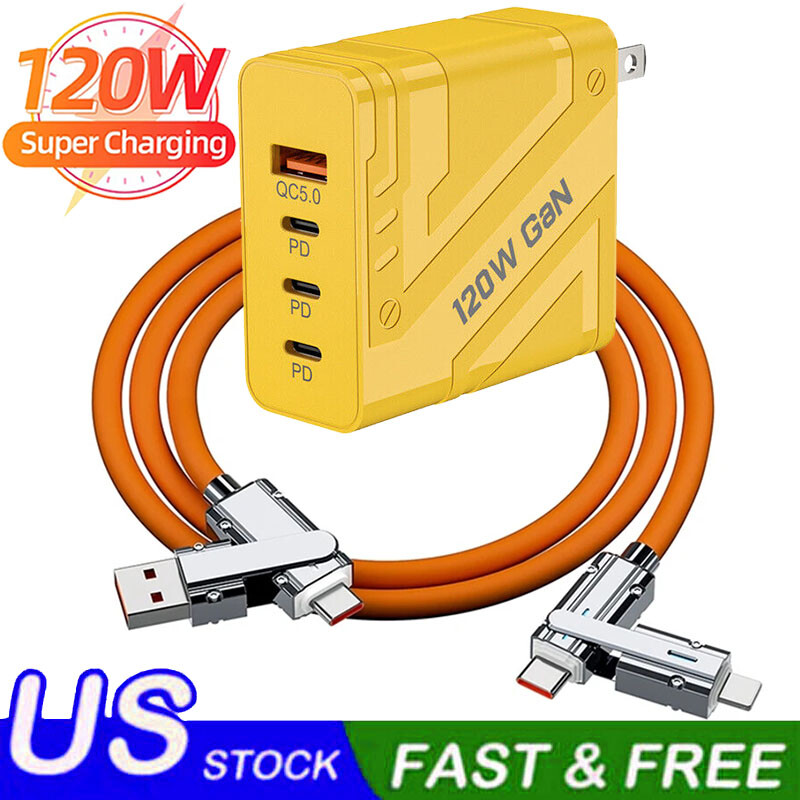 120W 4-Port USB-C QC3.0 PD Fast Wall Charger for Phones & Devices