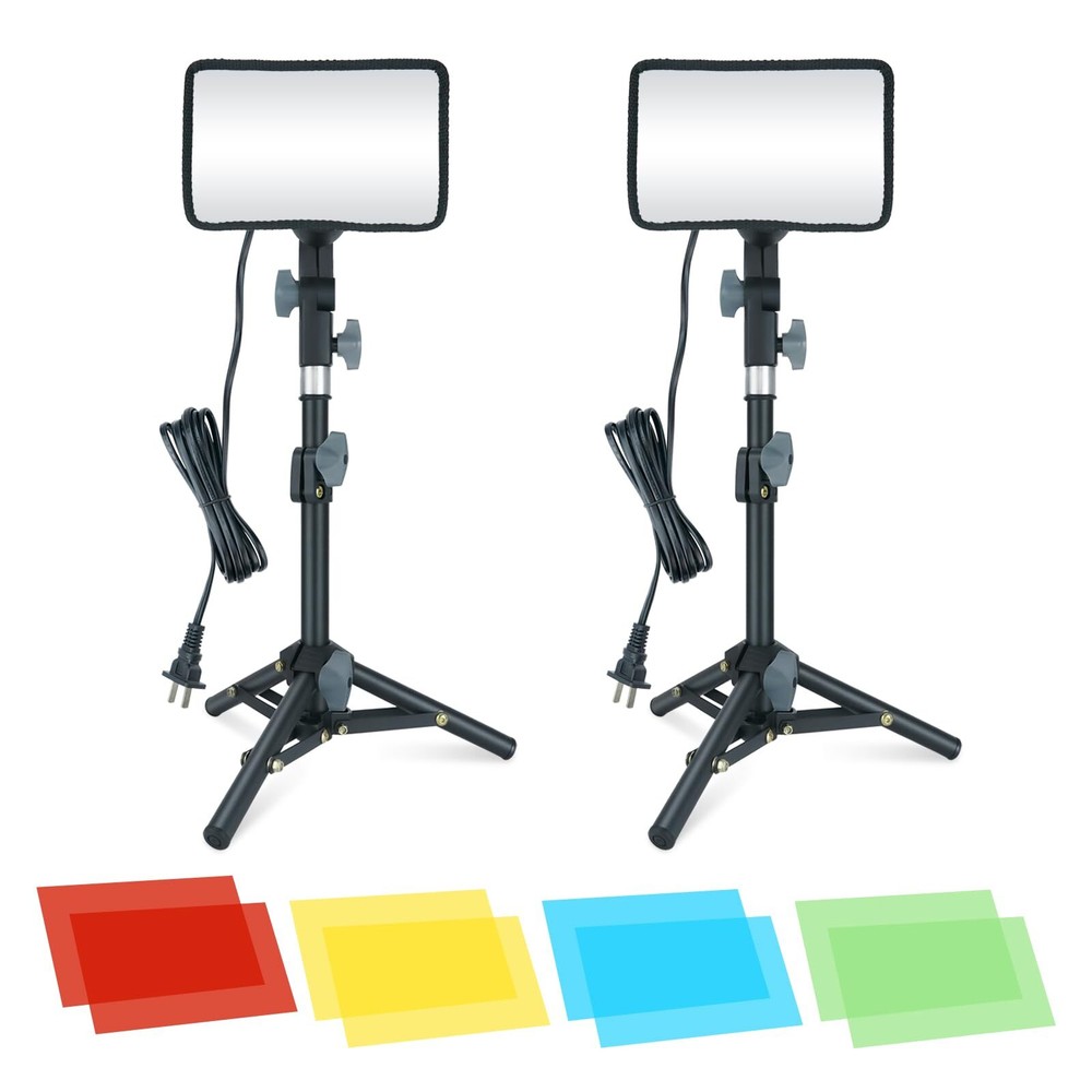 2 Packs LED Video Light with Adjustable Tripod Stand/Color Filters, Studio Li...