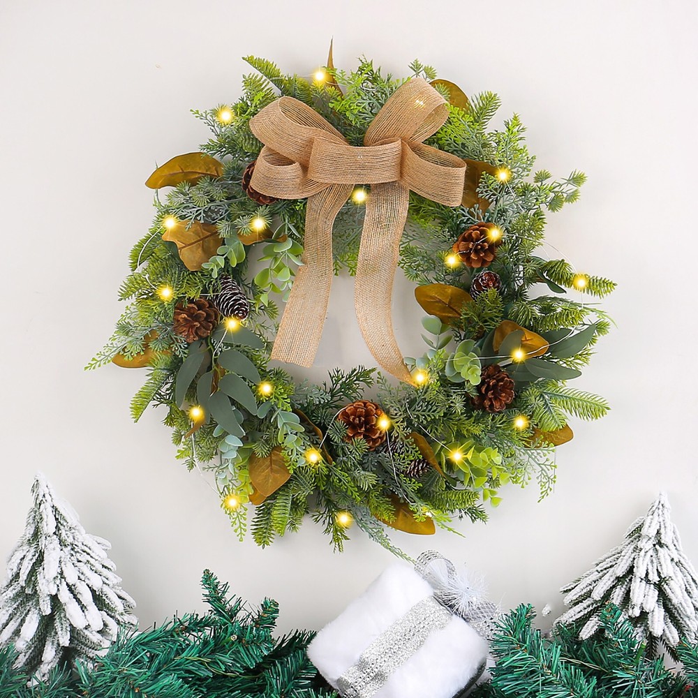 Christmas Bow Luminous Wreath Door Hangings Cross-border Christmas Rattan-image