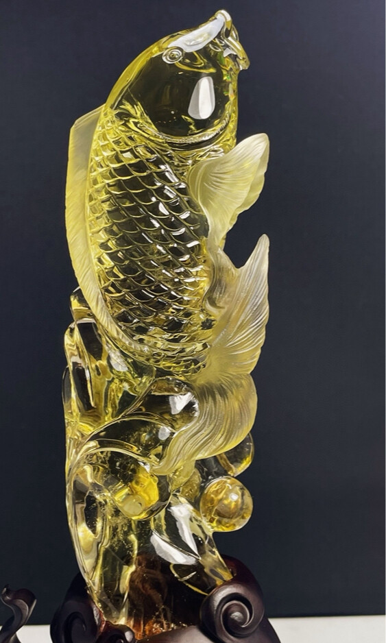 1.8LB Natural Citrine Quartz Fish Skull Carving for Reiki Healing Energy