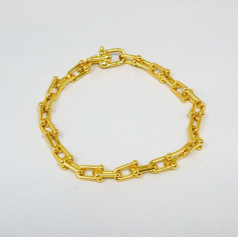 Tiffany & Co. 925 Gold Tone Hardware U Ball Link Bracelet 20cm With Gift Box Set