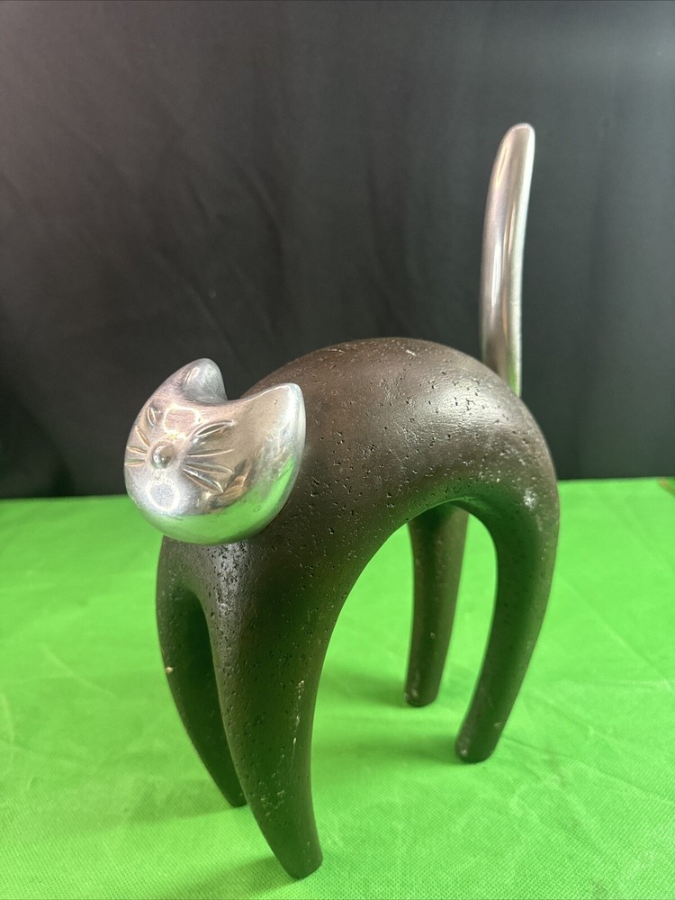 Stretching Cat” Sculpture by Harmony Accents - Ceramic and Aluminum Art 12”VTG