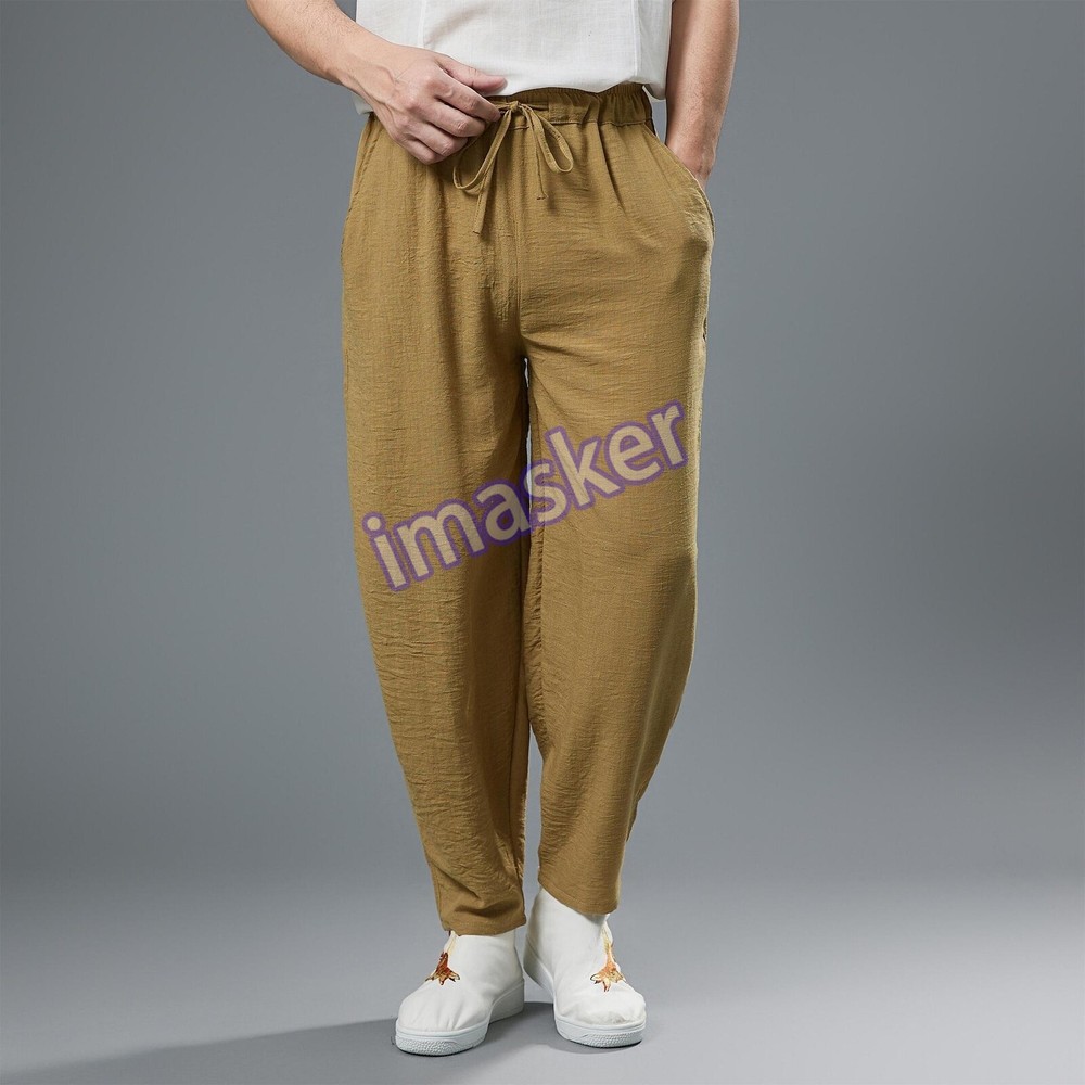 Breathable Chinese-Style Linen Harem Pants for Men