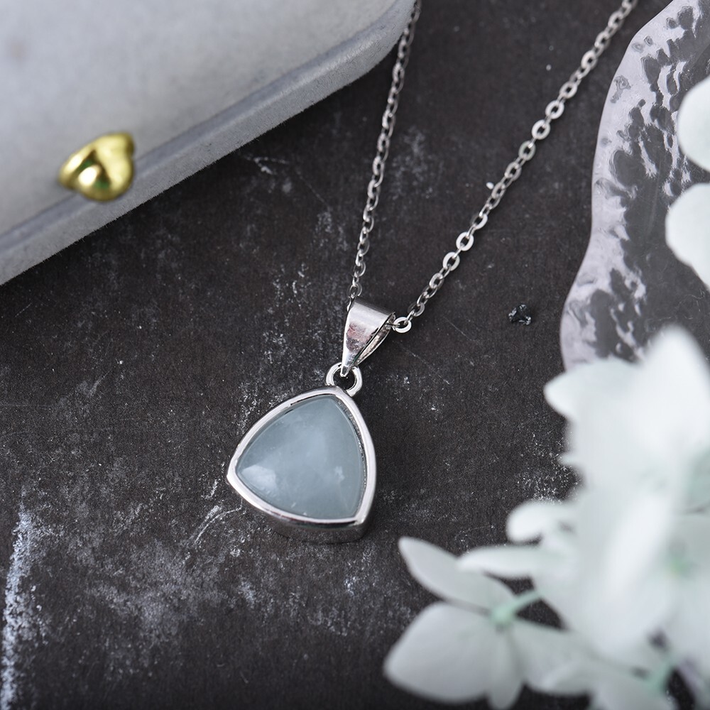 Elegant Natural Aquamarine Sterling Silver Triangle Pendant Necklace for Women