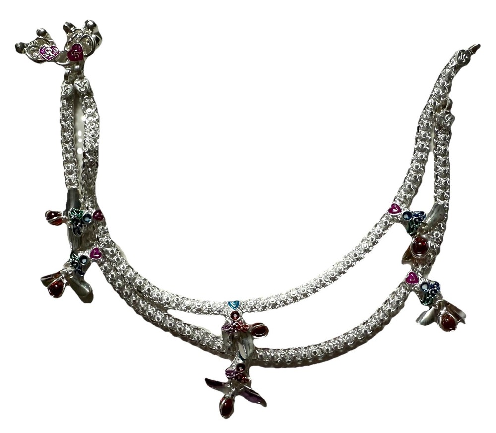 Sterling Silver Pink Purple Meena Enamel Bell Anklet Bollywood Inspired-image