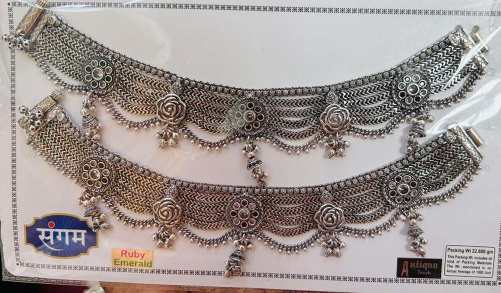 Indian Bridal Payal Pure Silver Anklet  260 Gram  10''  oxidized Silver  Anklet-image