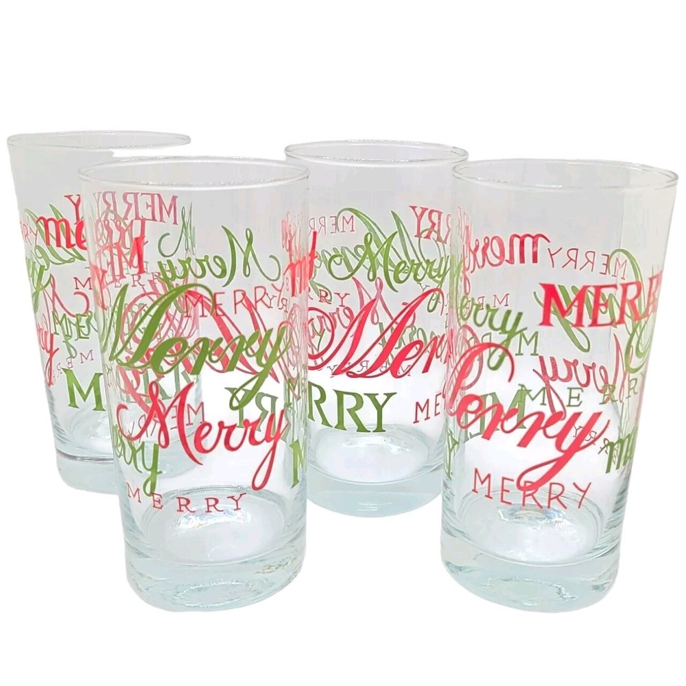 Merry Christmas Tumblers Highballs Glassware Casa Set Of 4