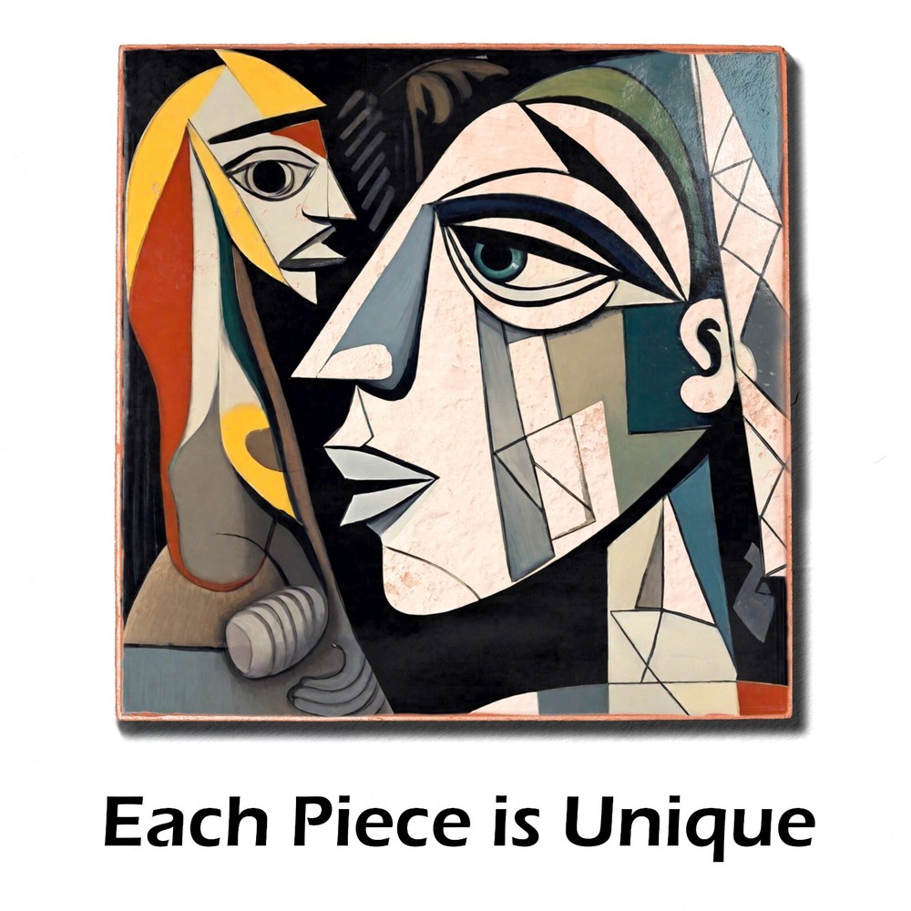 Cubism Handmade Ceramic Wall Art Tile - 20x20 cm Unique Clay Decor