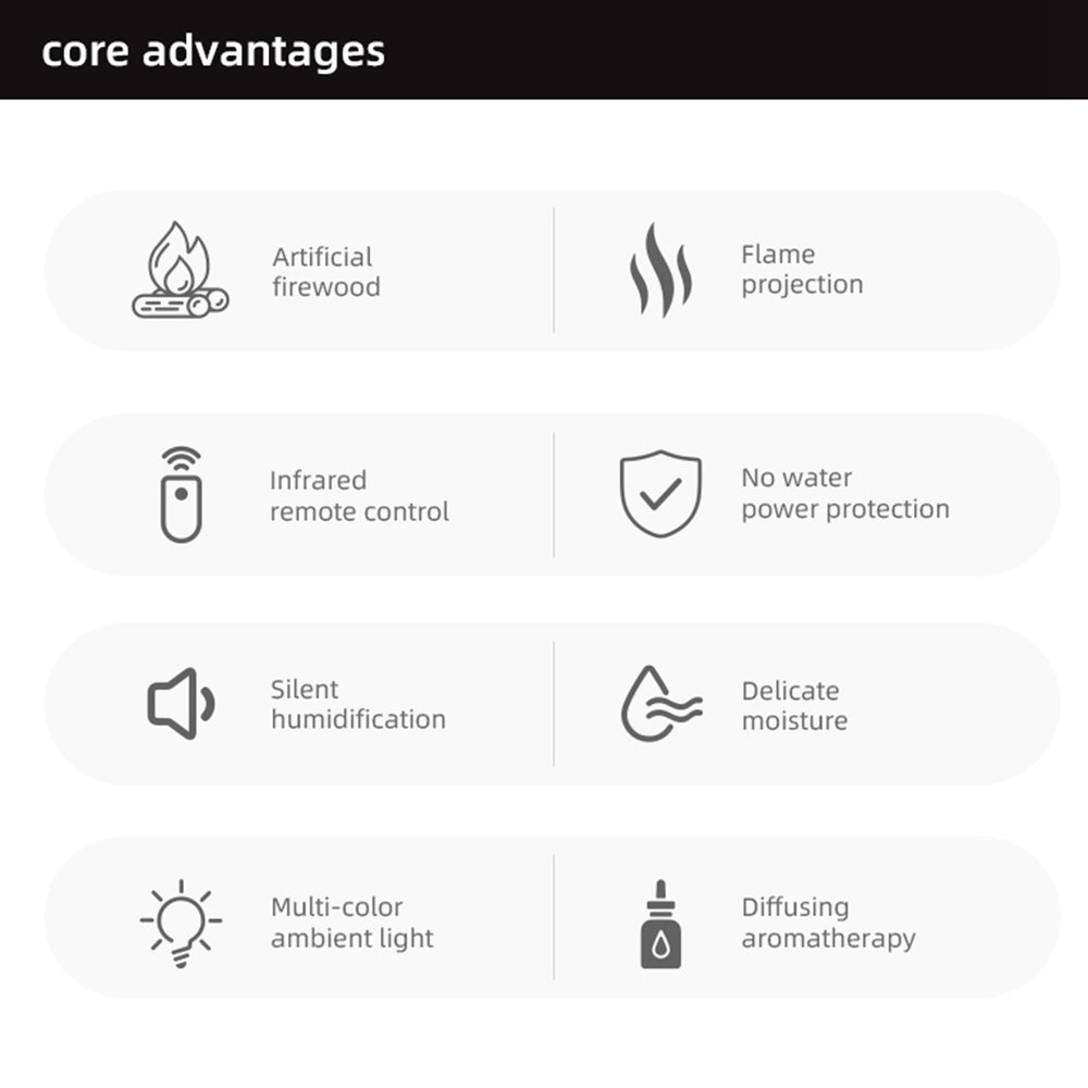 Flame Diffuser Essential Oil Humidifier Cool Mist for Fireplace