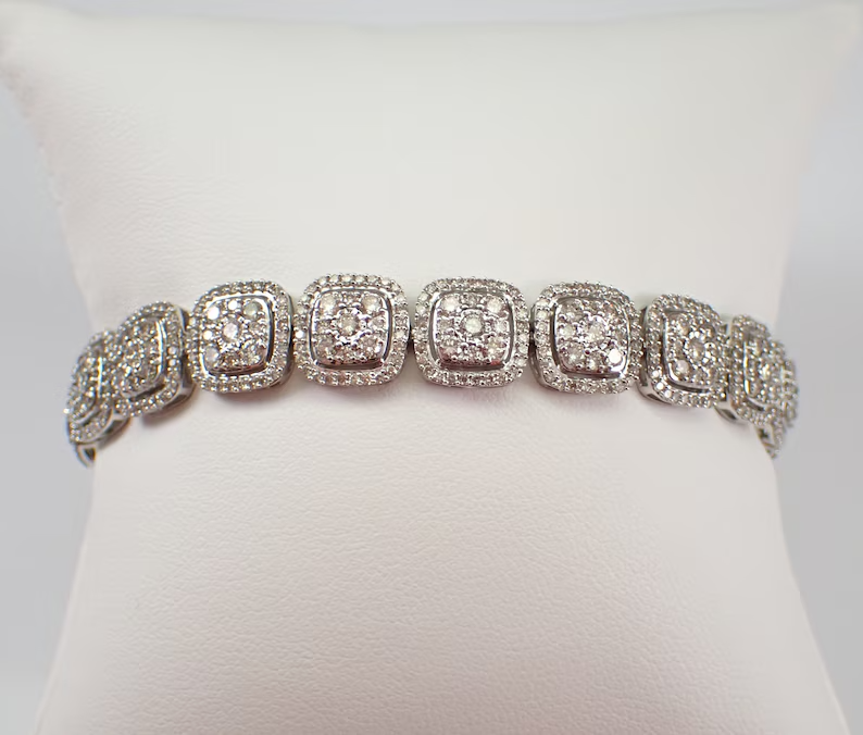 9.00Ct Round Cut Real Moissanite Cluster Tennis Bracelet 14K White Gold Plated