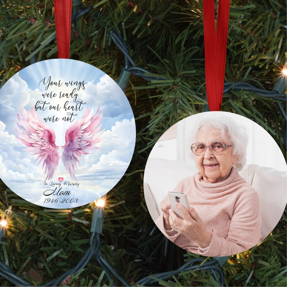Pink Wings Memorial Photo Keepsake Customizable Ornament  -image