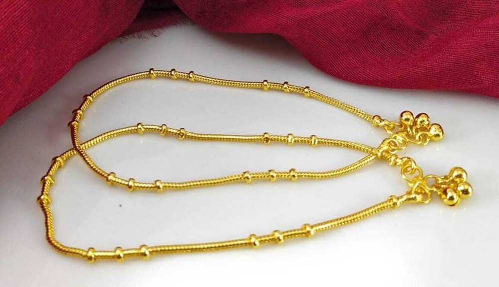 Anklet Bracelet 14k Gold Plated Indian Payal Foot Jewelry 25cm Women Ankle Chain-image