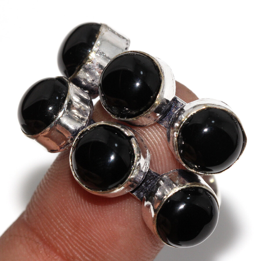 925 Silver Plated Black Onyx Ethnic Ring Handmade Jewelry Size US FreeSize JW