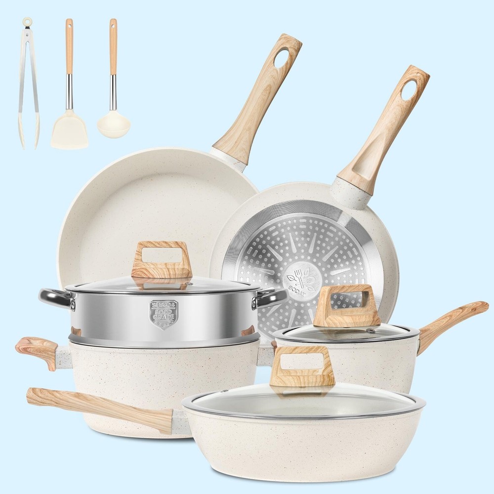 12 Piece Pots and Frying Pans Set Nonstick Induction Cookware Set Granite Coated