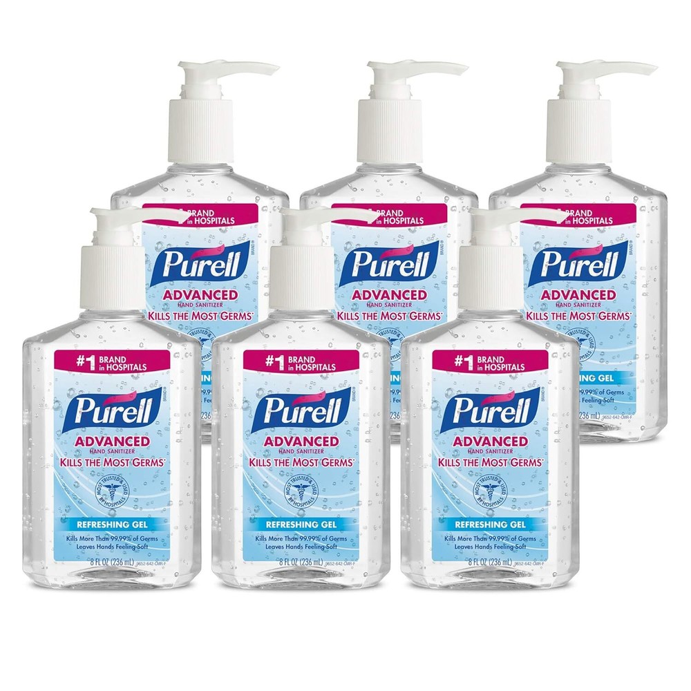 Purell Advanced Hand Sanitizer Refreshing Gel, Vitamin E, 8oz (6 Pack)