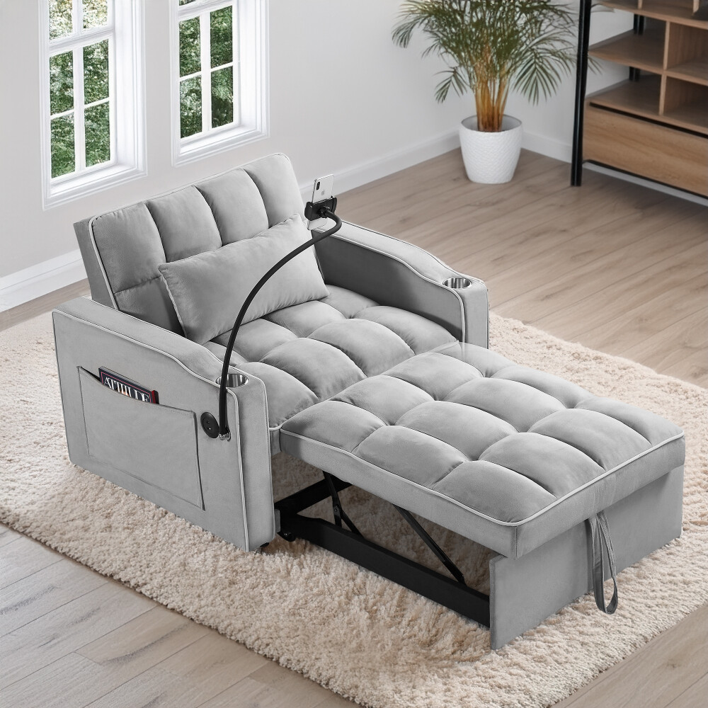 3-in-1 Folding Convertible Sleeper Sofa Bed with Multi-Pockets and Adjustable Pull-Out