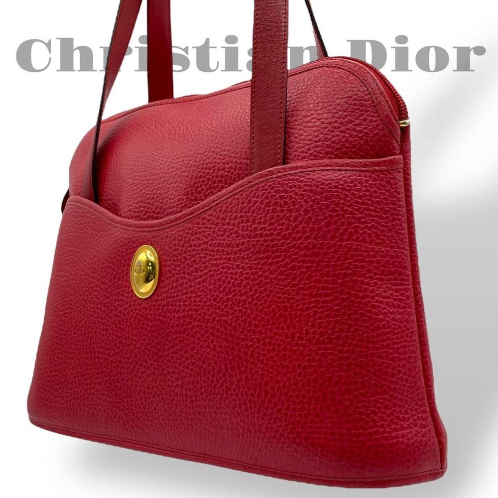 Rare Christian Dior CD Logo Leather Tote Bag in Red