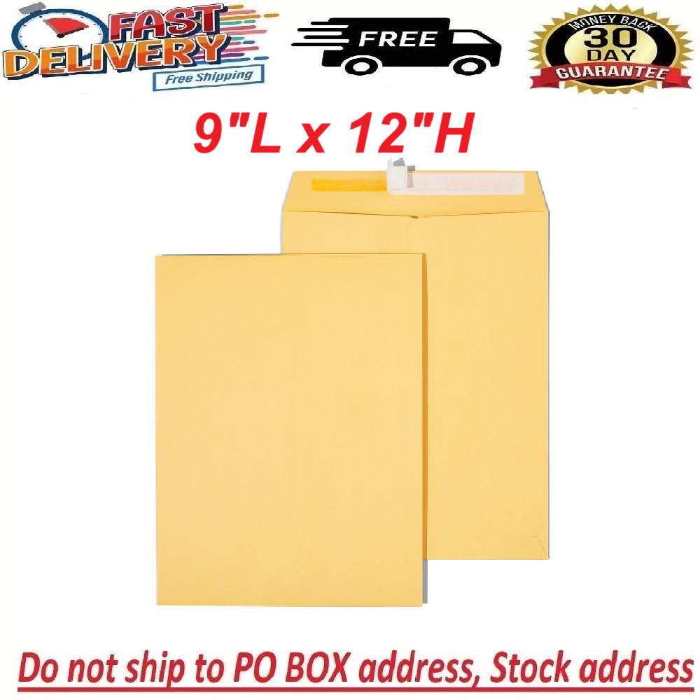 100Pcs Self-Seal Kraft Business Envelopes 9x12 28lb Mailing Manila