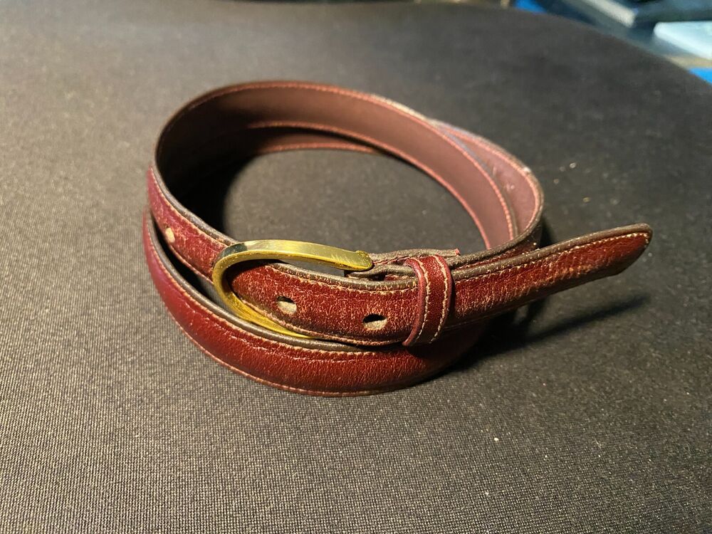 Trafalgar Belt Mens 28 Brass Leather Red Brown Thin 749803 Made in USA