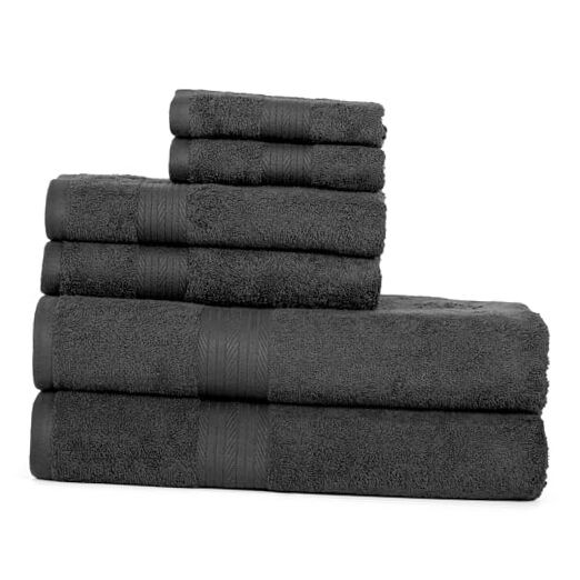 100% Cotton 6-Piece Bath Towel Set in Grey - 2 Bath & 2 Hand Towels