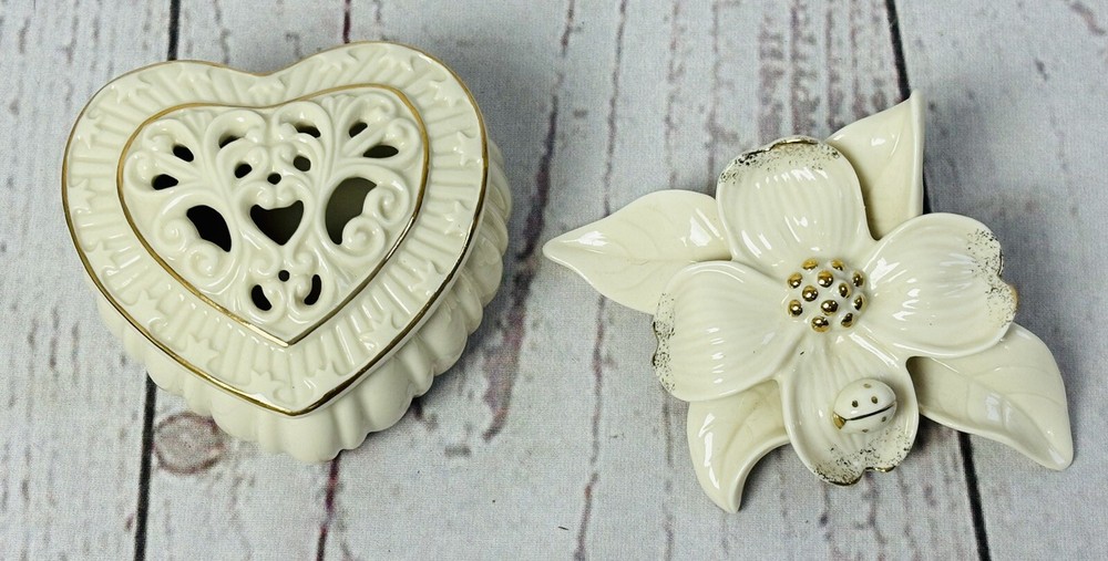 Lenox Ornate Heart Trinket Box & Dogwood Flower With A Ladybug