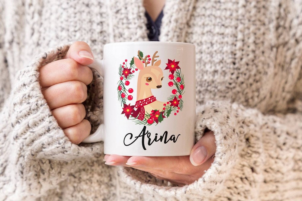 Personalized Christmas Mug Reindeer Mug Holiday Mug Christmas Gift Printed Mugs