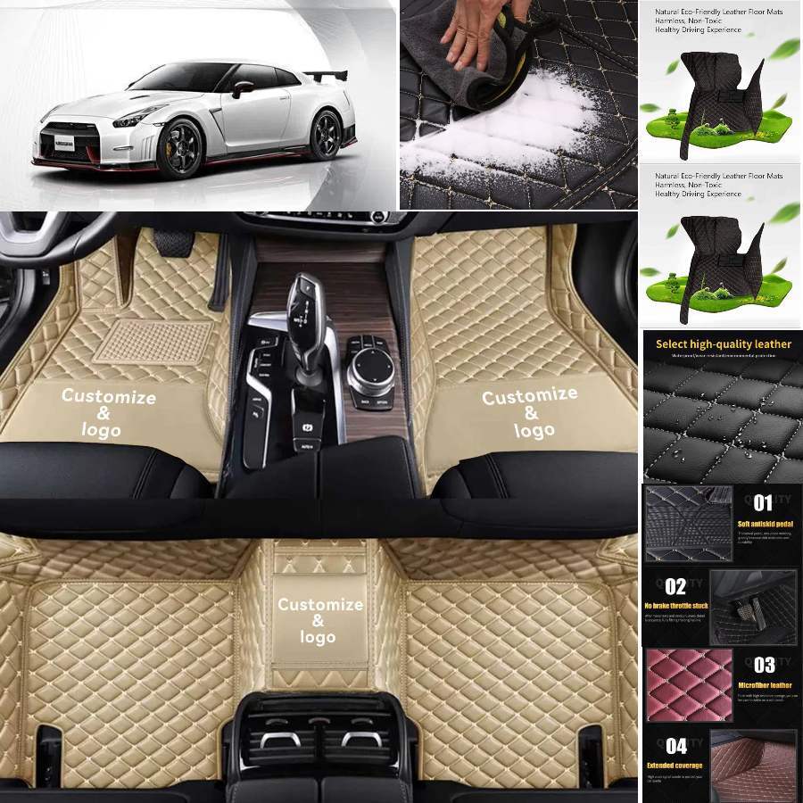 Custom-fit anti-slip handmade floor mats for Nissan GT-R with personalized design options