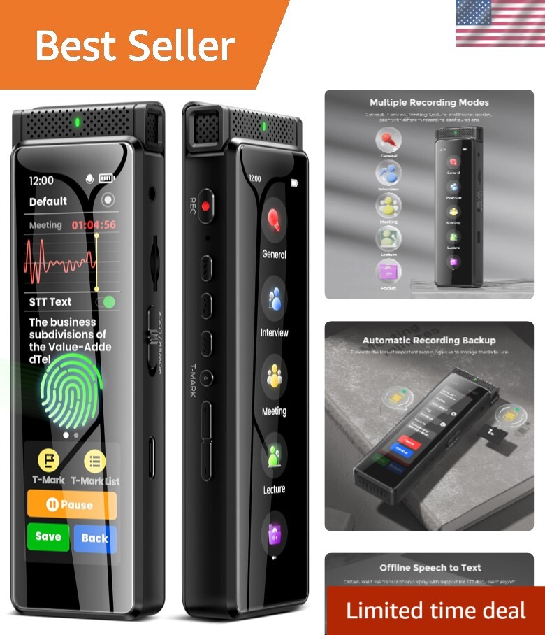 Voice Activated 136GB Recorder with Bluetooth, Touchscreen & Password Protection-image