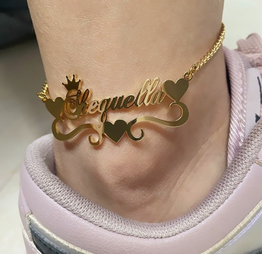 Custom Heart Name Anklet Bracelet Personalized Nameplate Men Women Jewelry Gifts