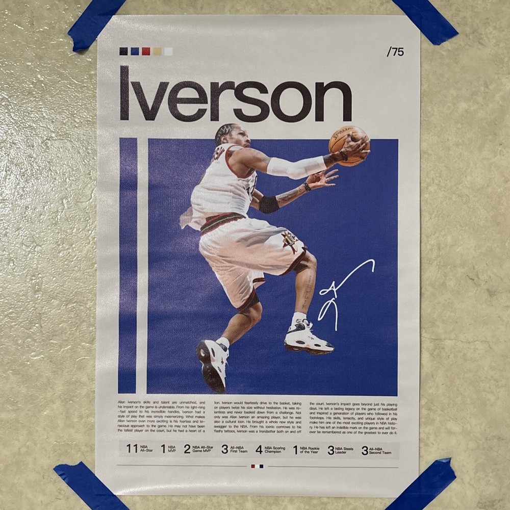 Allen Iverson AI ✅ Sixers Basketball NBA Man Cave Canvas Poster Wall Art ✅12x18”