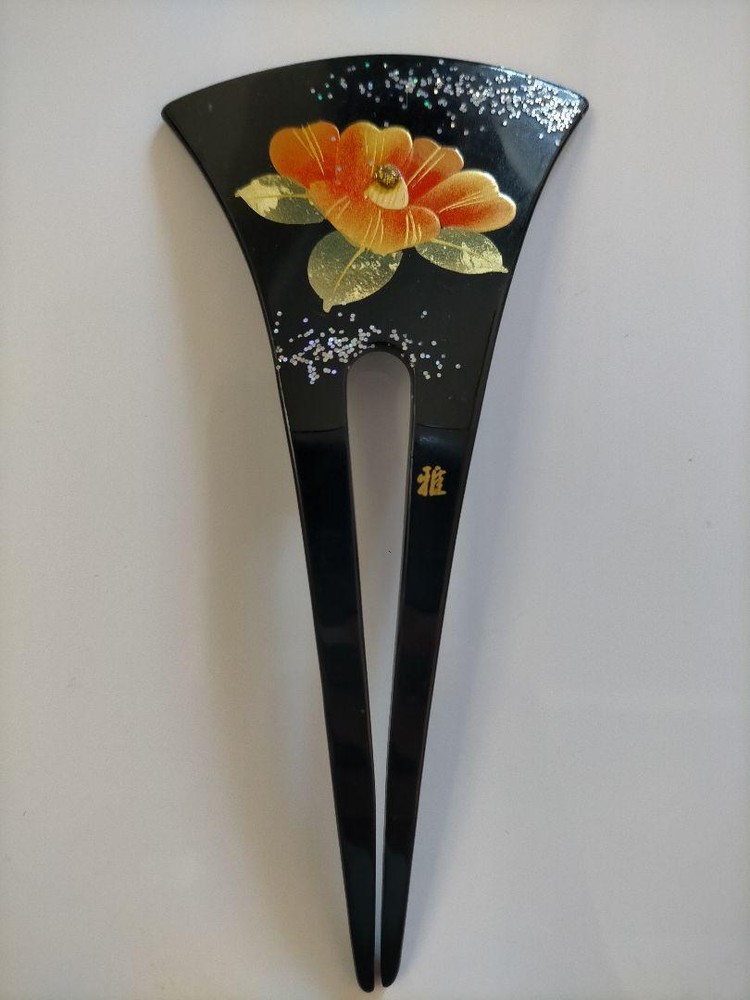 Masa Japan Gold Makie Kanzashi Hairpin, Peony Design, 12.5cm, New