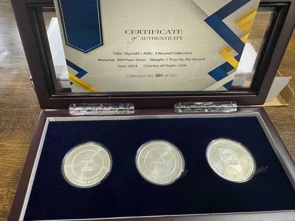 Number 1/500 Certified .999 Silver ONE Troy Oz Per Round. AMC Hycroft Silver