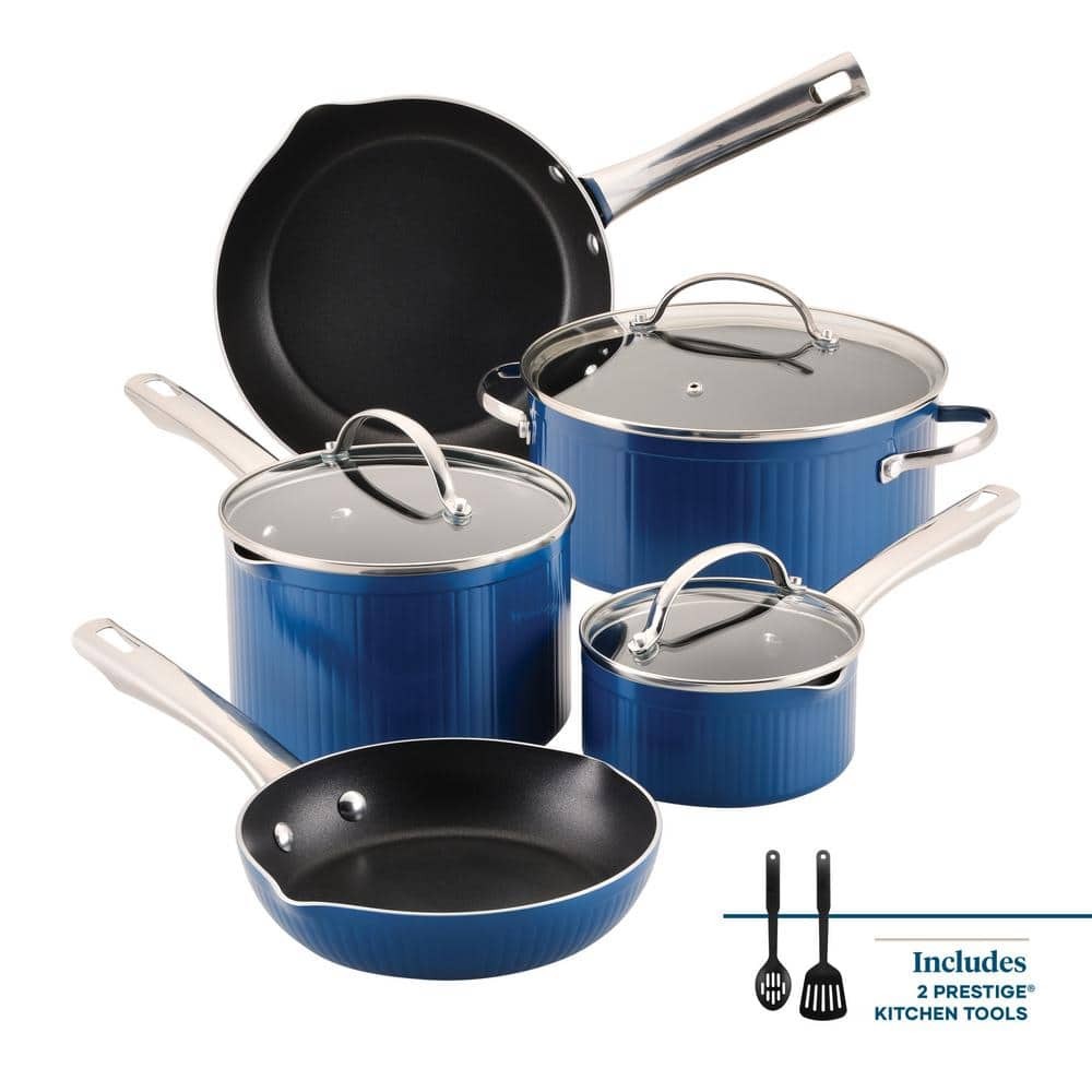 Blue 10-Piece Aluminum Nonstick Cookware Set with Lids