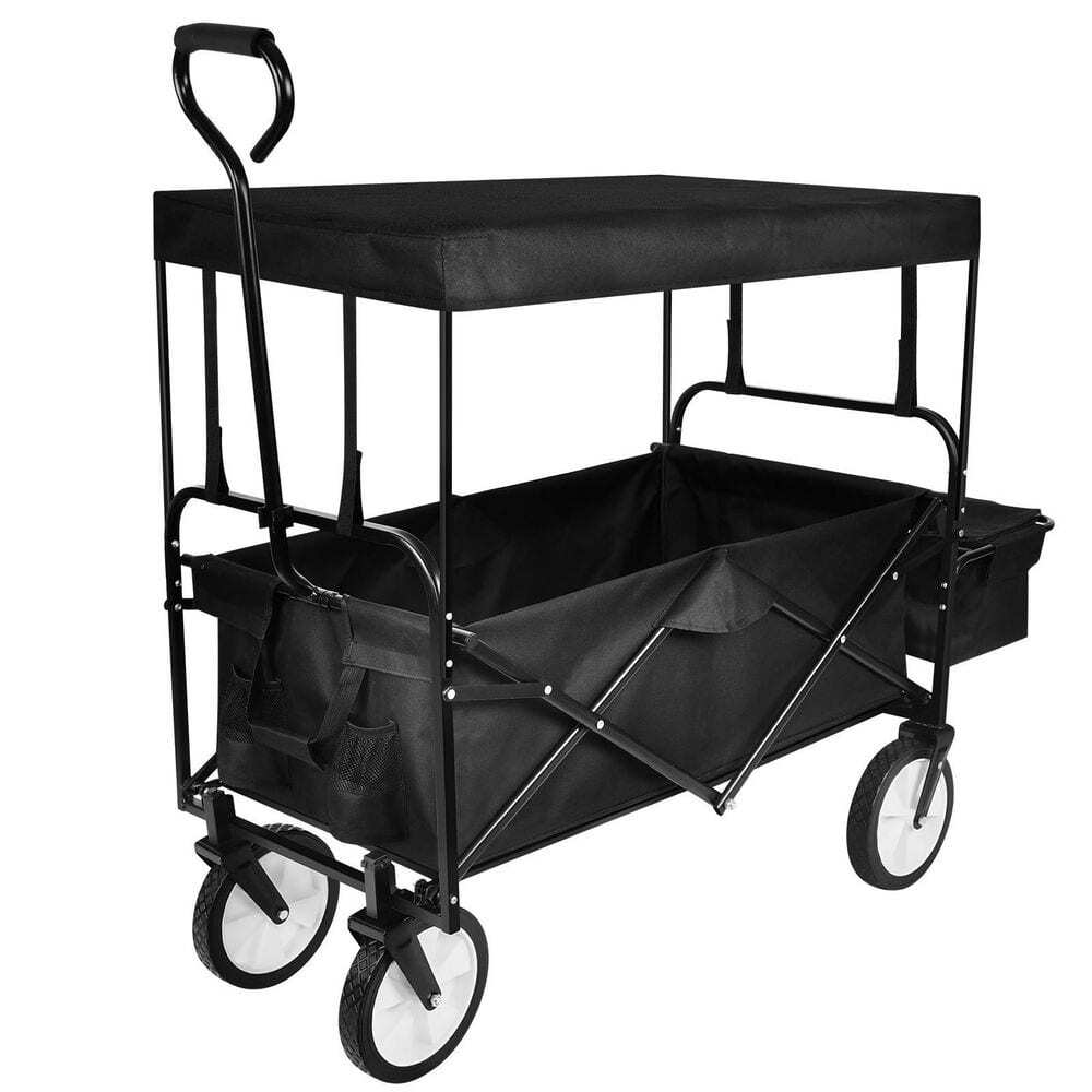 4 cu.ft.Steel Folding Portable Garden Cart w/Removable Canopy,8in.Wheels,Adjusta