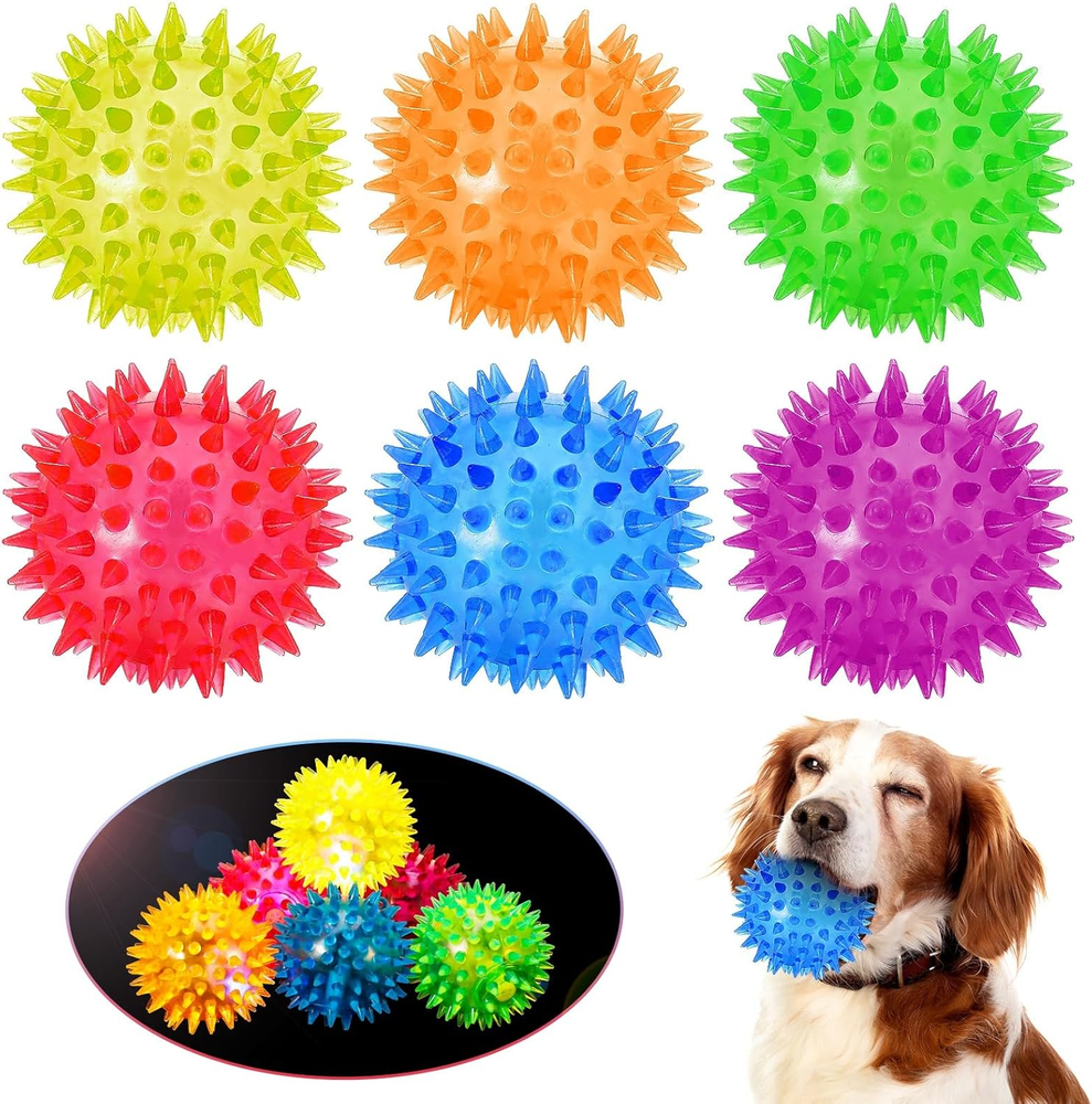 Dragonflydreams 6 Pcs Light up Spiky Ball Dog Toy, Dog Chew Toys for Teething