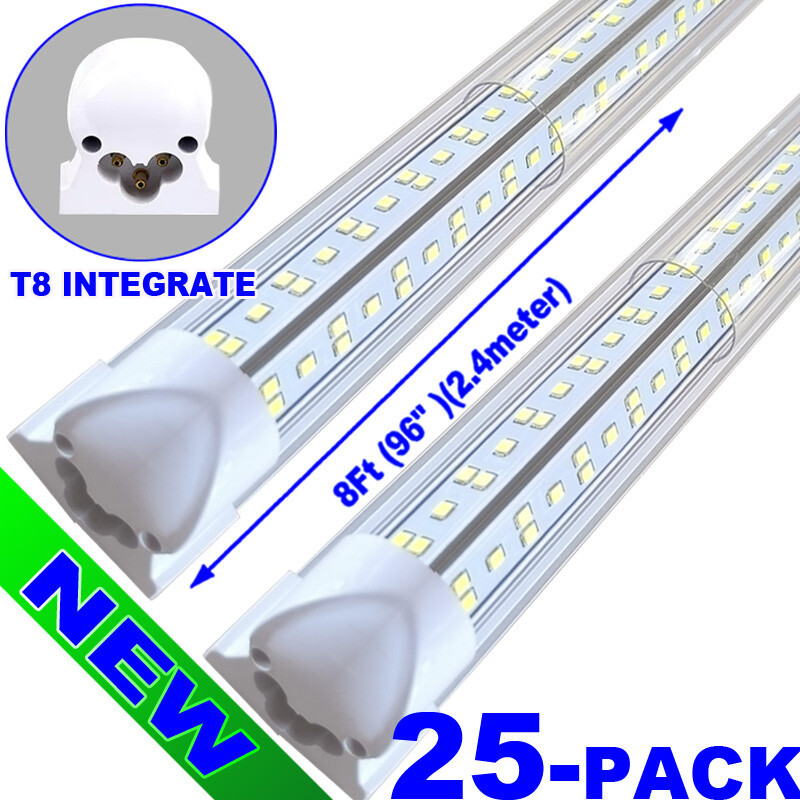 8Ft 25 Pack 144W LED Shop Light  Linkable Ceiling Tube Fixture Daylight Clear