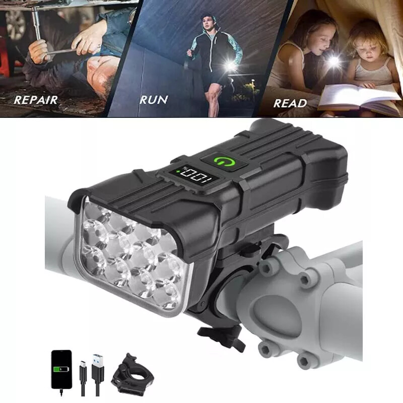 18000mAh Super Bright Waterproof Rechargeable Bicycle Lights Front Rear Set