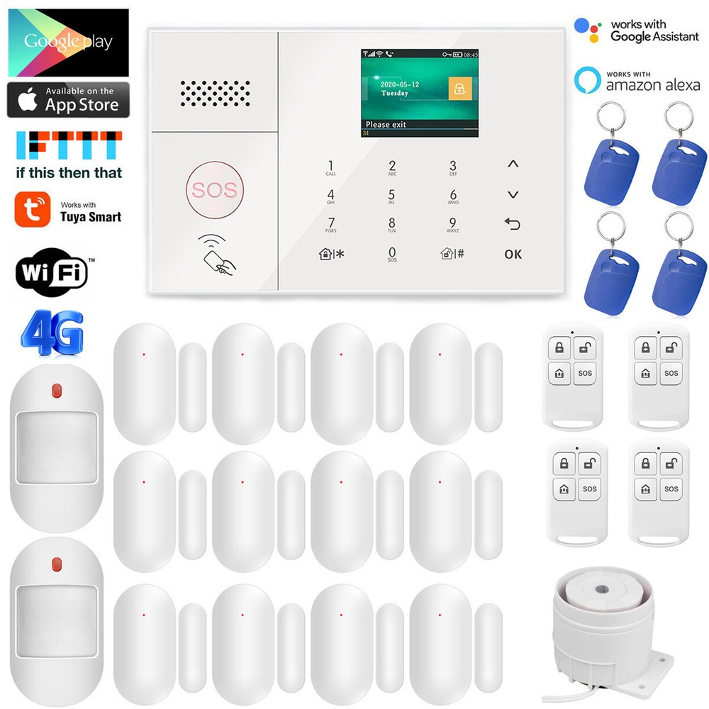 A10 Tuya APP WiFi+US 4G Wireless Smart Home Security Alarm System+Alexa+Google