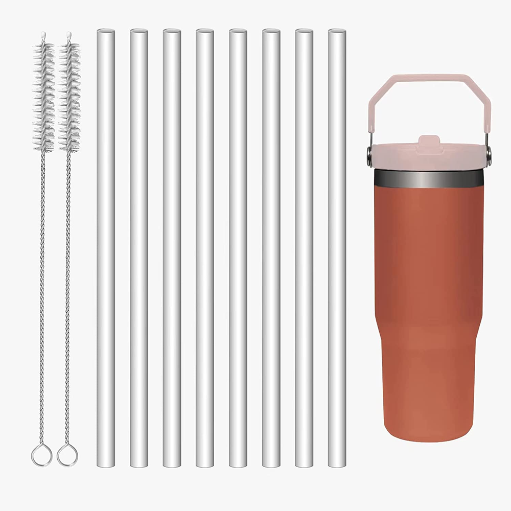 8 Reusable Straws + Cleaning Brush for IceFlow Stainless Steel Tumbler 30oz - BP