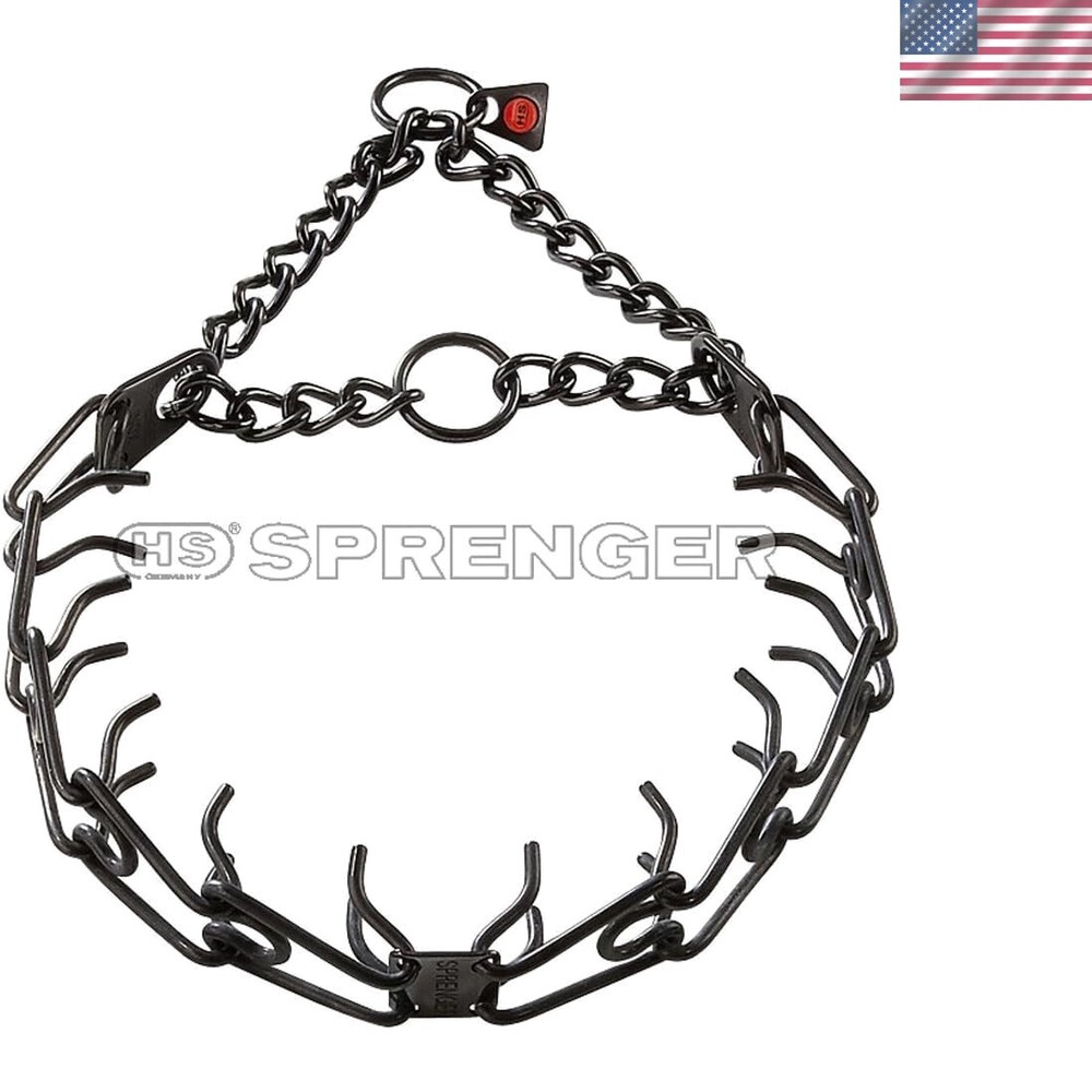 Black Stainless Steel Ultra-Plus Prong Collar with Center-Plate and Assembly ...